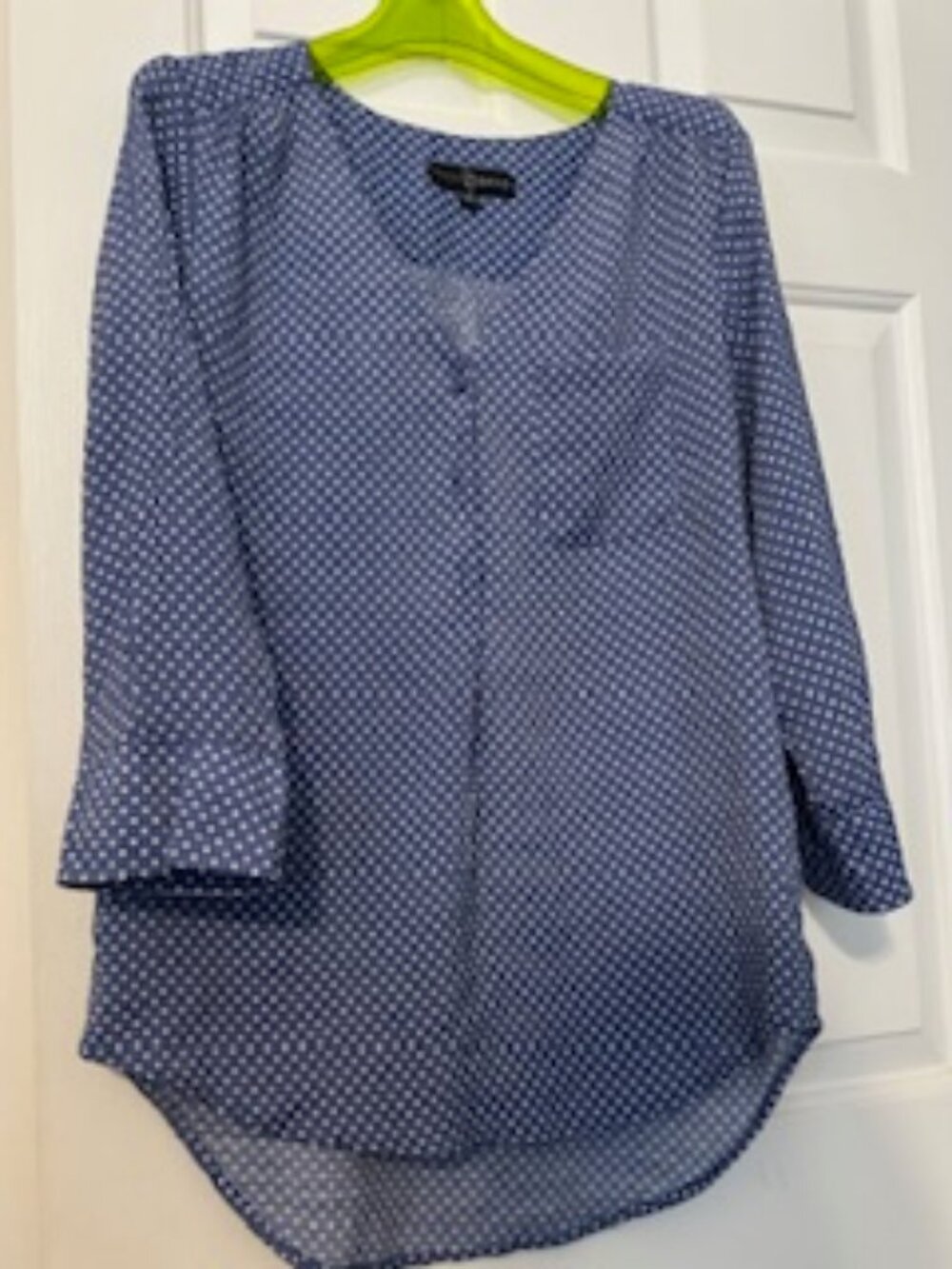 Periwinkle, polka dots, 3/4 sleeve blouse Sz M